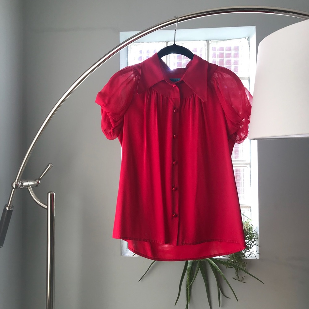 Alice + Olivia Red Silk Collared Blouse - Size XS